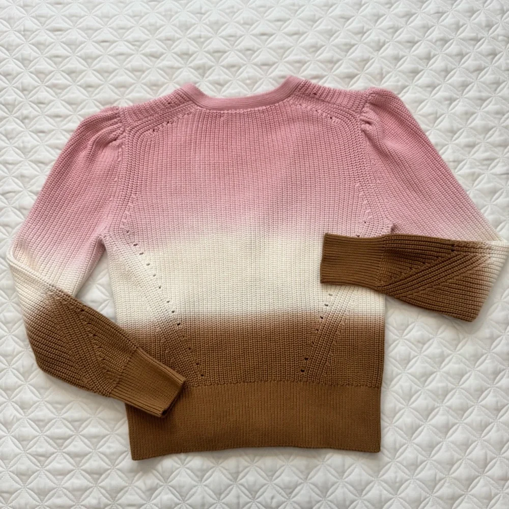 Veronica Beard Parula Dip Dye Cotton Pink Cream Tan Cardigan Sweater Size Small